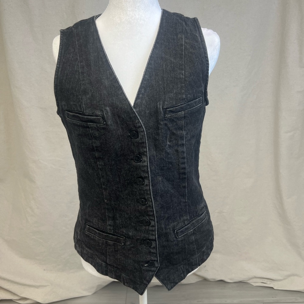 Vintage American Living by Ralph Lauren Black Denim Vest Sz M Y2K Bikercore